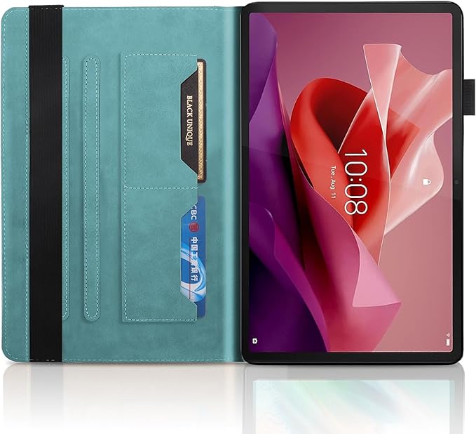 Case for Lenovo Tab P12 12.7 Inch 2023, PU Leather Cover Lightweight Flip Stand Shell with Elastic Band & Card Holder for Lenovo Tab P12 SM-TB370FU/TB371FC-Turquoise