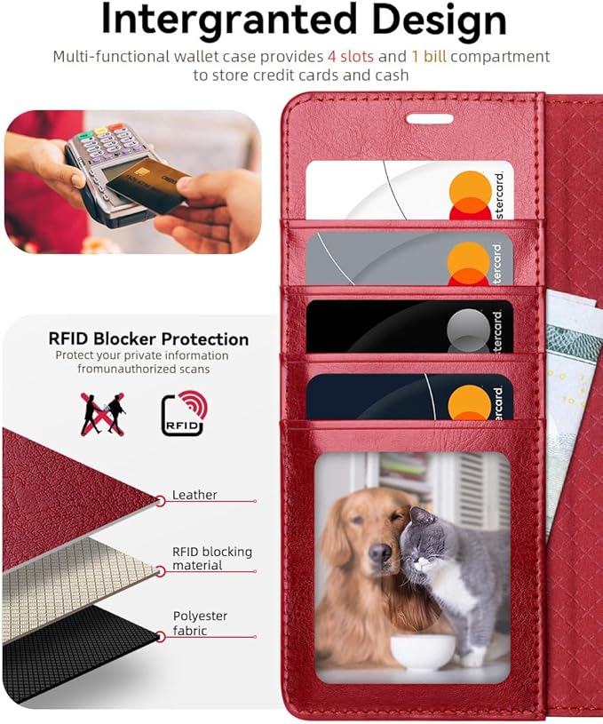 OCASE Compatible with Galaxy S25 Ultra Wallet Case, PU Leather Flip Folio Case with Card Holders RFID Blocking Kickstand [Shockproof TPU Inner Shell] Protective Phone Cover 2025, Red