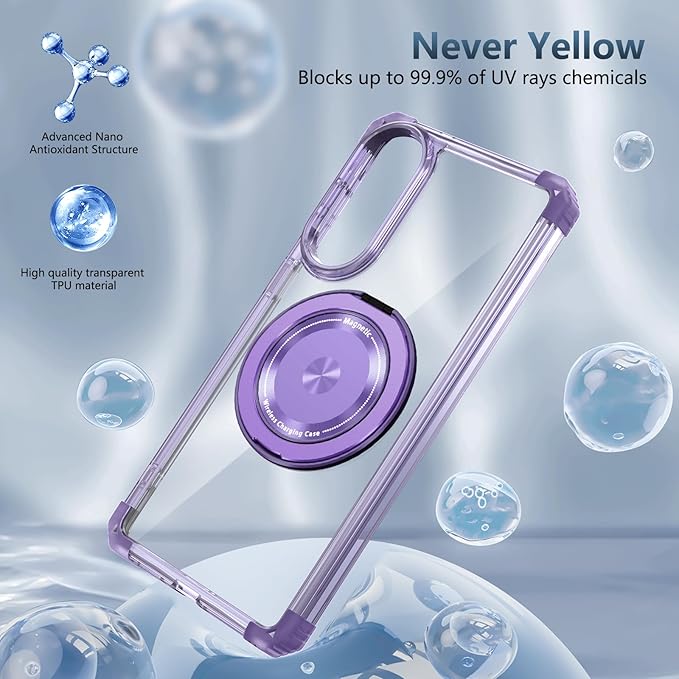 for Samsung Galaxy S25 Edge Case Compatible with MagSafe Magnetic,with Screen Protector,with Kickstand Ring Military Grade Drop Heavy Duty Protection Shockproof for S25 Edge Phone Case Purple