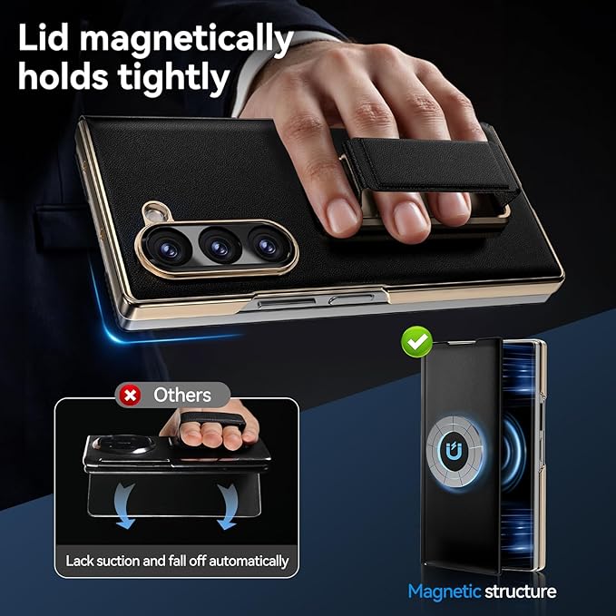 for Samsung Galaxy Z Fold 7 Case with Kickstand,【Military Grade Drop Protection】【Hinge Protection with Camera Cover】, Full Body Cover Shockproof Phone Case for Z Fold 7 Leather Case, Black