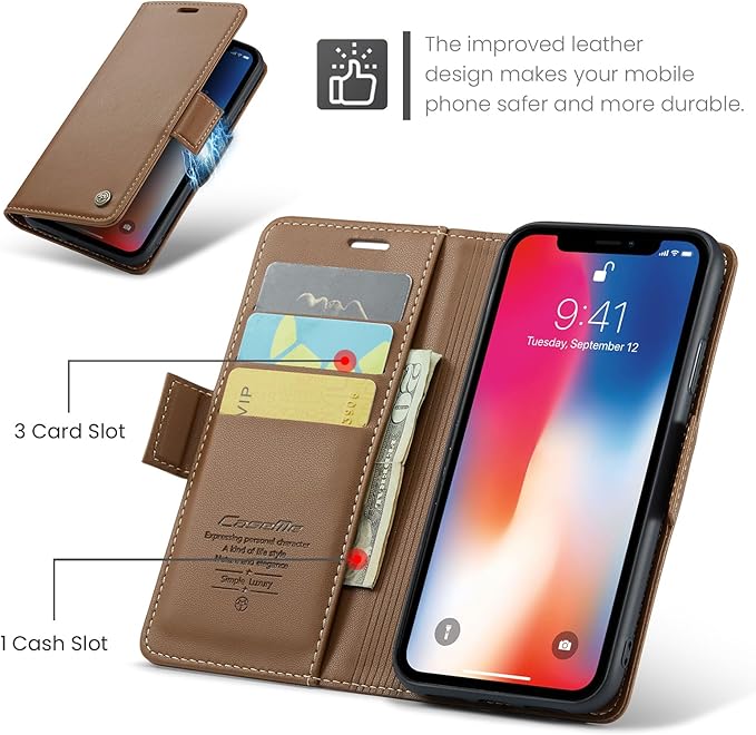 for iPhone Xs Max Case, Premium PU Leather Wallet Case Flip Cover with [RFID Blocking][Card Holder][Stand Function] Shockproof Protective for iPhone Xs Max 6.5", Brown