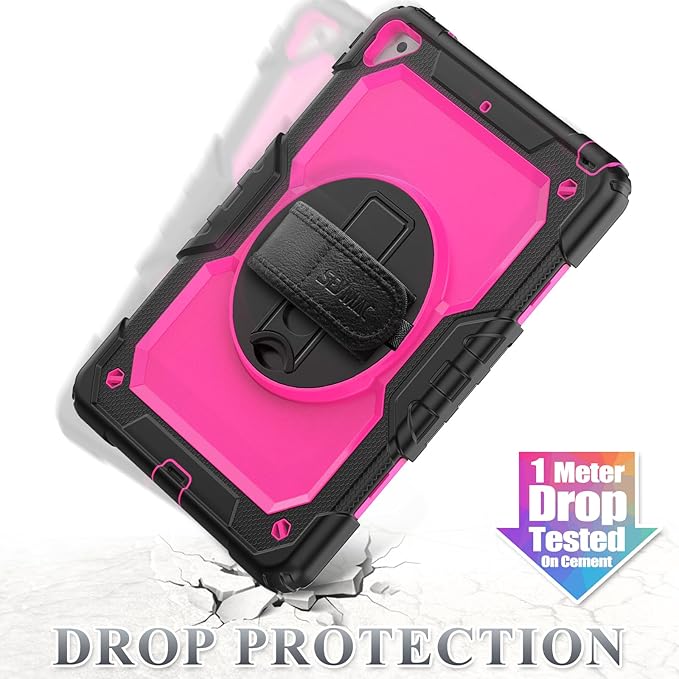 SEYMAC stock Case for iPad Air 3 2019 / Pro 10.5'' with Screen Protector Pen Holder [360° Rotate Hand Strap/Stand], Drop-Proof Case (Rose+Black)