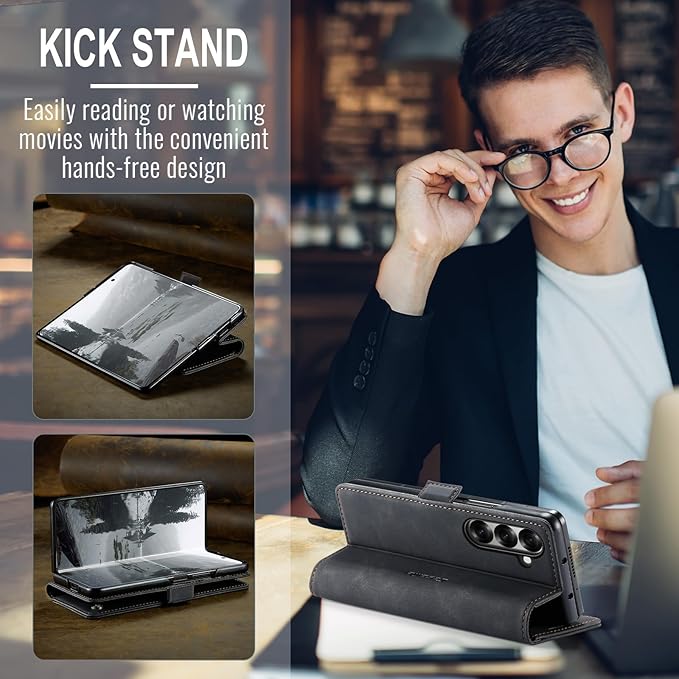 Wallet Case for Samsung Galaxy Z Fold 7 Leather Wallet Flip Cover with Card Holder, Kickstand, Magnetic Closure, RFID Blocking TPU Shockproof Phone Case Compatible with Galaxy Fold 7, Black