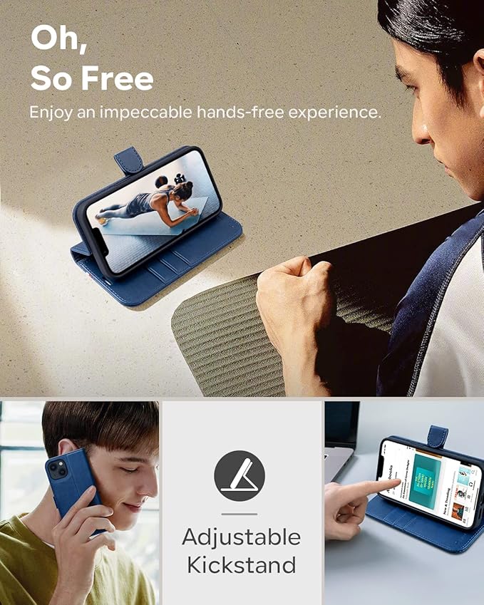 OCASE Compatible with iPhone 14 Wallet Case, PU Leather Flip Folio Case with Card Holders RFID Blocking Kickstand [Shockproof TPU Inner Shell] Phone Cover 6.1 Inch 2022 (Spliced Blue)