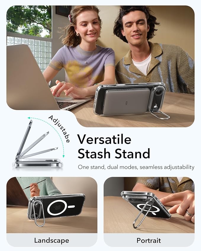 ESR for iPhone Air Case with Stash Stand, Camera Control Cover Compatible with MagSafe, Military-Grade Drop Protection Magnetic Phone Case for iPhone 17 Air Case, Scratch-Resistant Back Cover,Clear