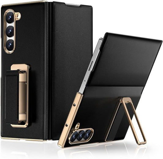 for Samsung Galaxy Z Fold 6 Case with Kickstand,【Military Grade Drop Protection】 【Hinge Protection】, Anti-Scratch Full Body Cover Shockproof Leather Phone Case for Z Fold 6 Case, Black