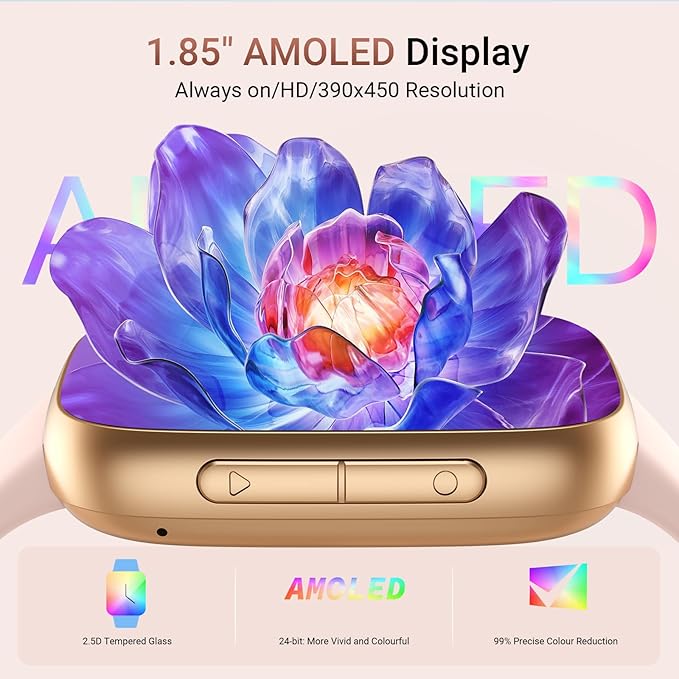 Tensky Smart Watch for Women/Men Android & iPhone, AI Voice, 1.85" AMOLED Screen Fitness Tracker with Bluetooth Call, 3ATM Waterproof Heart Rate/Sleep/SpO2 Monitor, Pedometer, 100+ Sport Modes