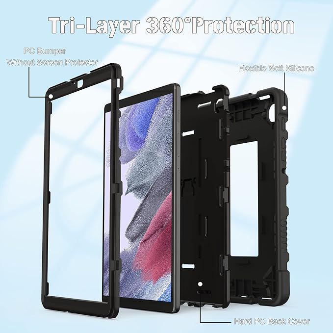 Rantice Samsung Galaxy Tab A7 Lite Case 8.7 inch with Kickstand, Shockproof Rugged Tablet Case for Galaxy Tab A7 (SM-T220/T225), Black