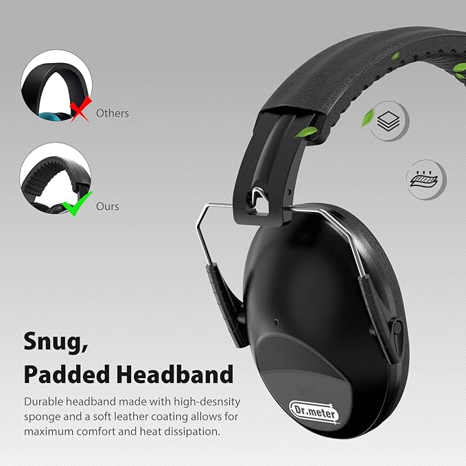 Dr.meter Noise Cancelling Ear Muffs: EM100 SNR27.4 Ear Muffs for Noise Reduction - Kids Noise Cancelling Headphones with Adjustable Headband for Monster Truck Autism Sensory Mowing Firework-Black