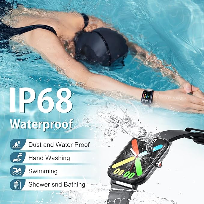 Smart Watch for Men Women, Fitness Tracker, 1.9" Smartwatches, 24 Sports Modes, Heart Rate/Sleep Monitor/Pedometer/Spo2/Step Counter, IP68 Waterproof, Ultra Thin, Long-Lasting Battery for Android iOS