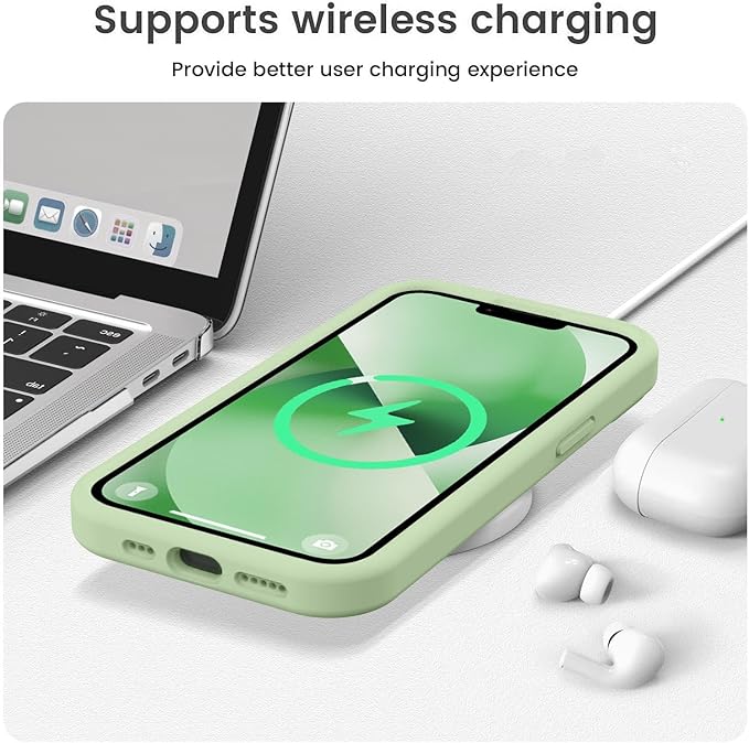 Vooii Compatible with iPhone 13 Case, Liquid Silicone Upgrade [Camera Protection] [Soft Anti-Scratch Microfiber Lining] Shockproof Phone Case for iPhone 13 6.1 inch - Matcha