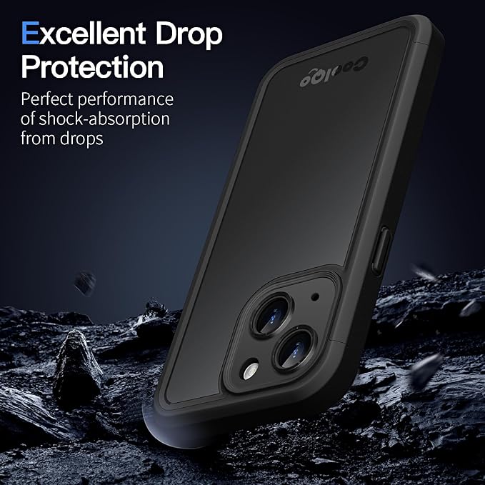 COOLQO Magnetic for iPhone 14 Plus/15 Plus Case, Compatible with MagSafe, Dual Layer Design Military Grade Protection, Translucent Matte Scratch-Resistant Back Protective Shockproof Phone Case, Black