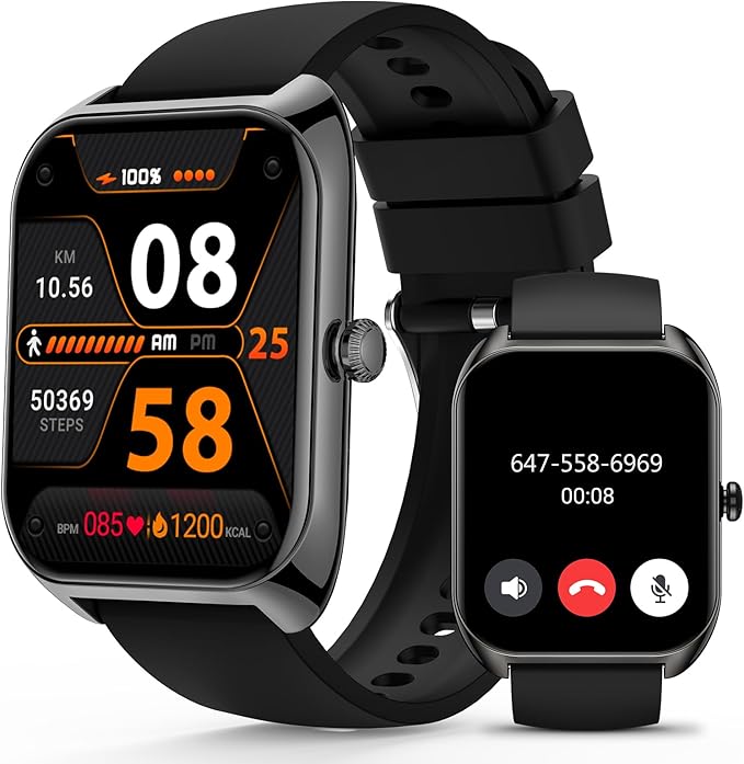 Smart Watch (Answer/Make Call) for Men Women, 2.02" Smartwatch with Blood Oxygen/Blood Pressure/Heart Rate/Sleep Monitor, IPX8 Waterproof Fitness Tracker, 100+ Sports Modes Compatible with iOS Android
