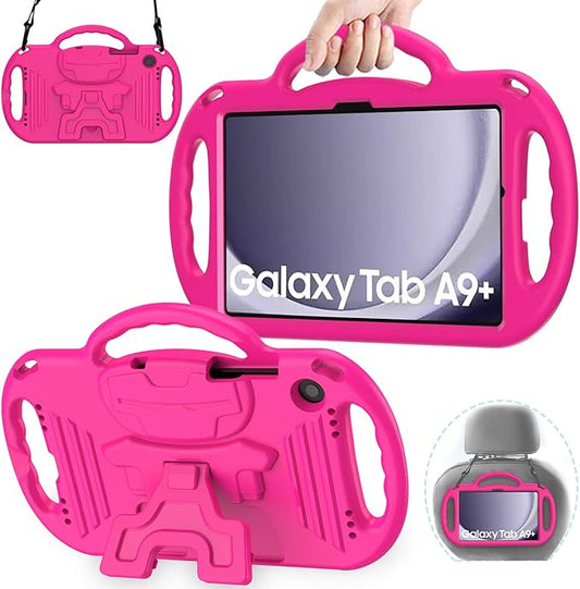 AVAWO Kids Case for Samsung Galaxy Tab A9+/A9 Plus 11 Inch 2023 Case, with Strap, Shockproof Lightweight Handle Stand 2023 Model (SM-X210/X216/X218) with Lanyard, Rose