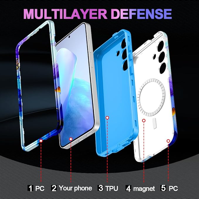 Casetego for Galaxy S25 Case,Compatible with MagSafe,[Military Grade Drop Test] Full Body Protection Slim Shockproof Rugged Marble Women Case for Samsung Galaxy S25 6.2 inch,Azure Blue