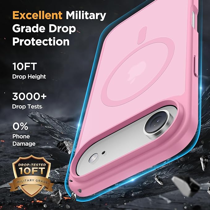 Miracase Magnetic for iPhone Air Case 2025 with Screen Protector(Compatible with MagSafe), Slim Thin Translucent Matte Military-Grade Protected Phone Cover for iPhone 17 Air 6.5" Armbands, Pink