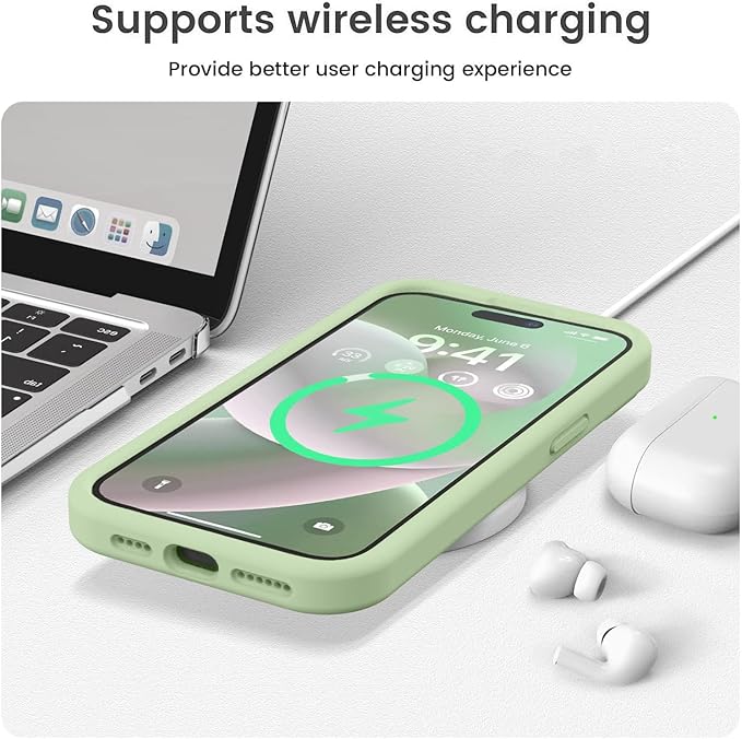 Vooii Compatible with iPhone 15 Pro Case, Upgrade Defender Liquid Silicone, [Camera Protection] [Soft Anti-Scratch Microfiber Lining] Shockproof Phone Case for iPhone 15 Pro 6.1 inch - Matcha