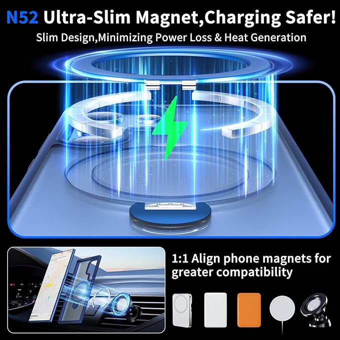 for Samsung Galaxy S23 Ultra Case,Compatible with Magsafe [Wireless Charging],with 360°Rotatable Magnetic Ring Stand,Matte Translucent Slim Soft Edge Phone Kickstand,Blue