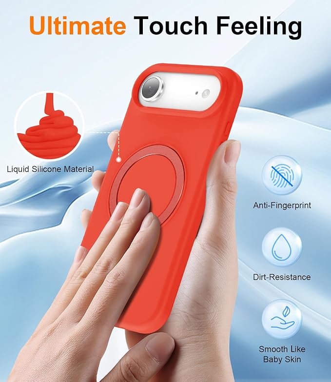 ZHK Liquid Silicone Designed for iPhone Air Case with Magnet Stand, [Precise Camera Lens Protection][Mil-Grade Drop Shockproof][Soft Anti-Scratch Microfiber Lining] Slim Fit Cover, Red