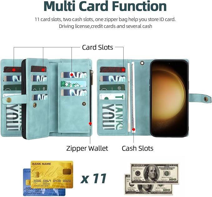 TwoHead for Samsung Galaxy S23 Plus Wallet Case with Card Holder & Detachable Magnetic Phone Case for Galaxy S23 + 6.6 in PU Leather Phone Case Wallet (Dream Blue)