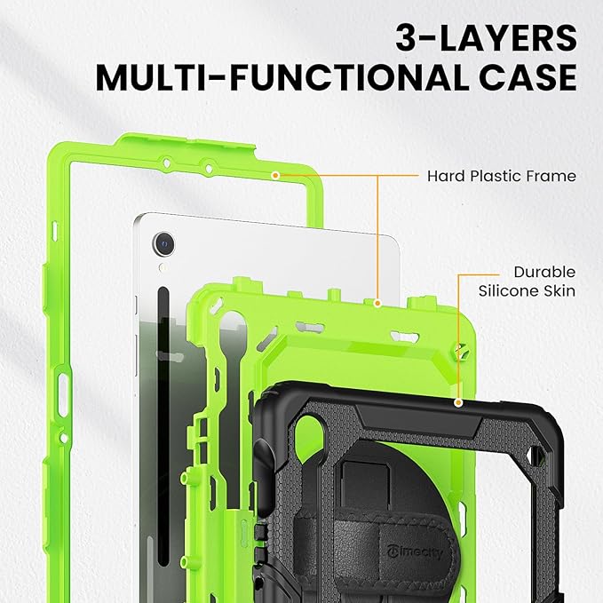 Timecity Case for Samsung Galaxy Tab S10 FE/ S9 FE 5G 10.9 Inch/ S9 11 Inch - Heavy Duty Protective Cover with Screen Protector, Rotating Stand, Shoulder Strap & S Pen Holder | Kids-Friendly, Green