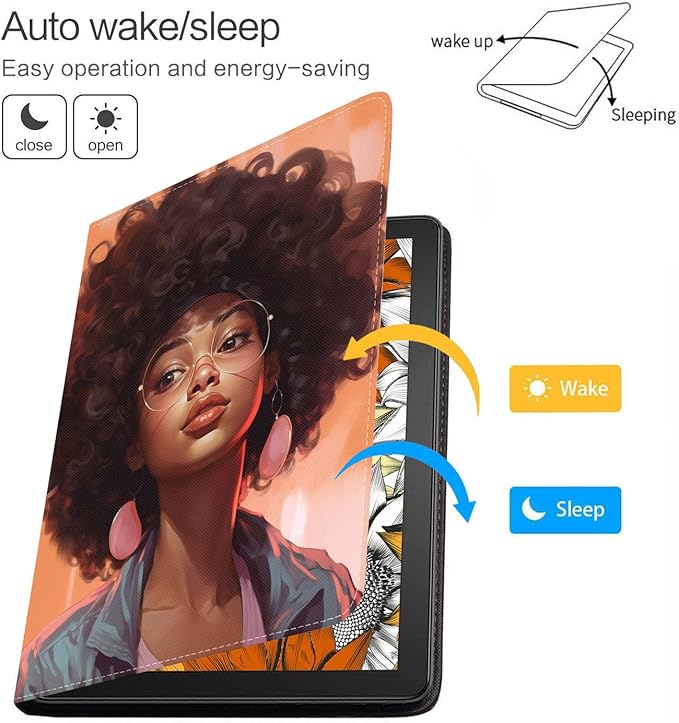 Case for Samsung Galaxy Tab S10 Lite / S10 FE / S9 FE 10.9-Inch / S9 11-Inch, Slim Lightweight PU Leather Stand Cover with Auto Wake/Sleep, African American Girl