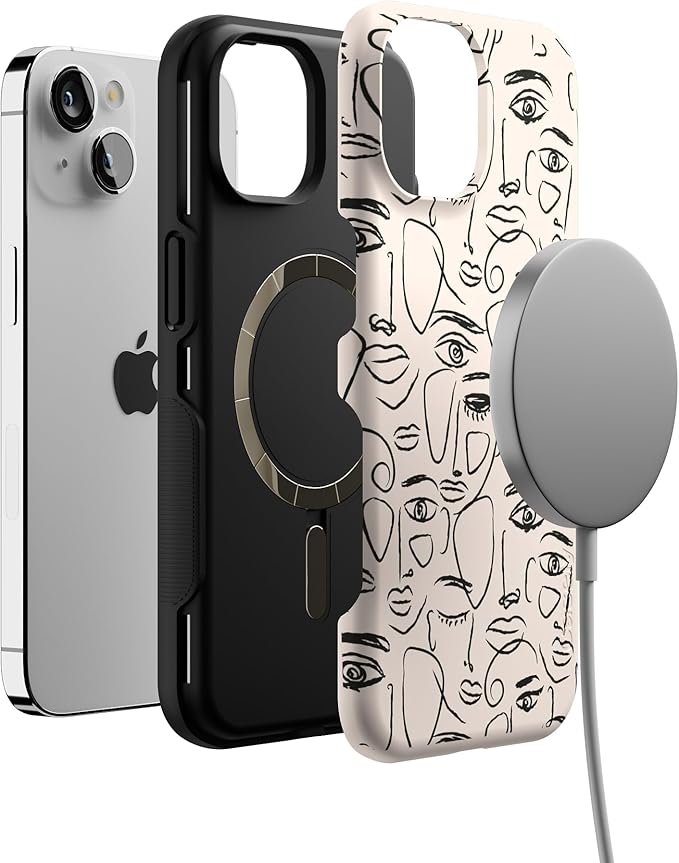 Casely iPhone 14 Case | We're All Human | Minimal Face Art | Compatible with MagSafe | Bold Protective Design