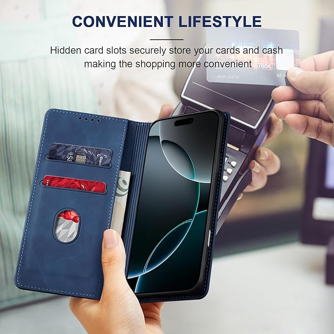 Jasonyu Flip Wallet Case for iPhone 16 Pro,Leather Magnetic Folio Cover with Card Holder,Kickstand - TPU Shockproof Durable Protective Phone Case,Blue