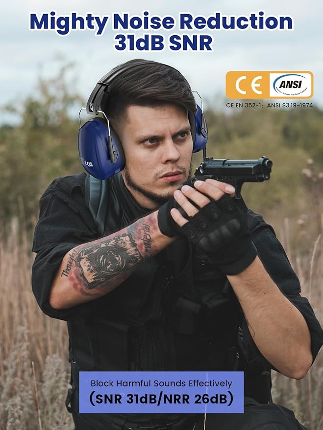 Dr.meter Ear Protection Ear Muffs, 31dB Noise Cancelling Headphones for Shooting Gun Range with Adjustable Headband, Noise Reduction Earmuffs for Adults Kids Autism Sensory, Yard Work, Mowing