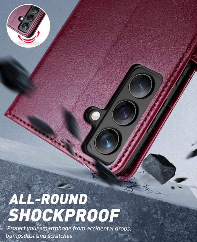 OCASE Compatible with Galaxy S24 5G Wallet Case, PU Leather Flip Folio Case with Card Holders RFID Blocking Kickstand [Shockproof TPU Inner Shell] Phone Cover (2024), Burgundy