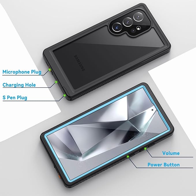 Lanhiem for Samsung Galaxy S24 Ultra Case, IP68 Waterproof Dustproof, Built-in Screen Protector, Rugged Full Body Shockproof Protective Cover for Galaxy S24 Ultra 5G 6.8 Inch, Light Blue