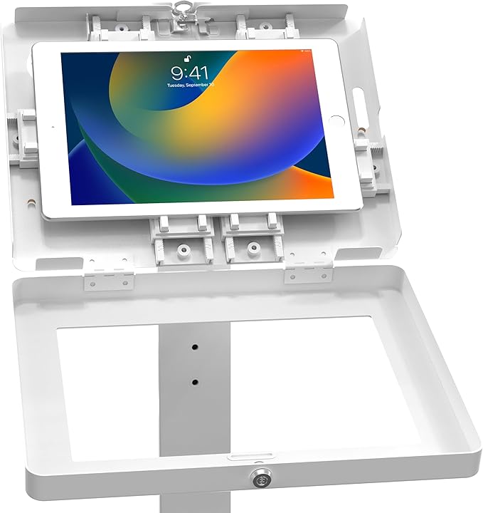 Thin Floor Stand - CTA Tall Standing 360 Degree Kiosk Display Tablet Holder with Charger Access & Lock for iPad 11 (A16) - Pro 11-inch M4 - Air 11-inch M3- iPad 10th Gen - Galaxy Tab & More Tablets