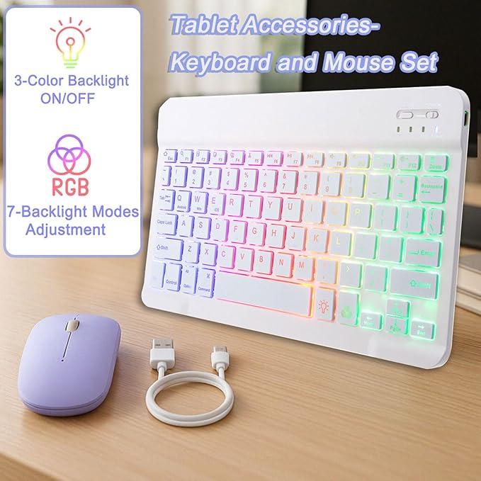 Keyboard Case for Lenovo Tab M11/Tab K11 LTE 2024 11 Inch TB330FU/TB330XU, Backlit Wireless Bluetooth Keyboard with Mouse, Slim Protective Cover & Multi-Angles Viewing Stand (Purple)