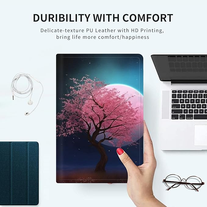 Case for 13 Inch Microsoft Surface Pro 8 (2021 Release) PU Leather Slim Lightweight Multiple Angles Stand Smart Cover with Auto Wake/Sleep for 2021 Surface pro 8 13 Inch, Cherry Tree Pink