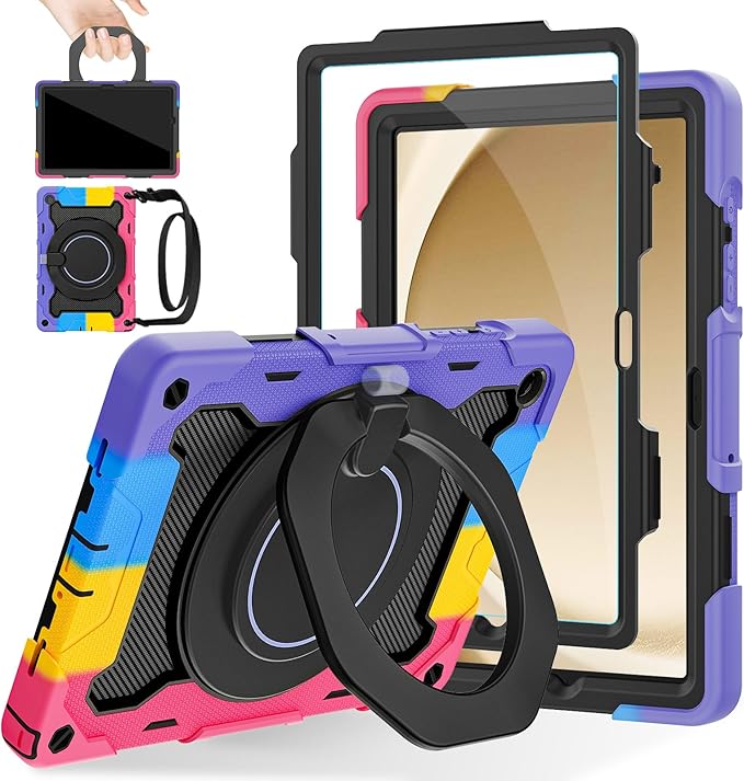 ROISKIN Case for Galaxy Tab A9 Plus 5G/ A9+ 11 Inch with HD Screen Protector & Shoulder Strap,Heavy Duty Military Case for Samsung Galaxy A9 Plus SM-X210/X216/X218 - Rotating Stand for Kids