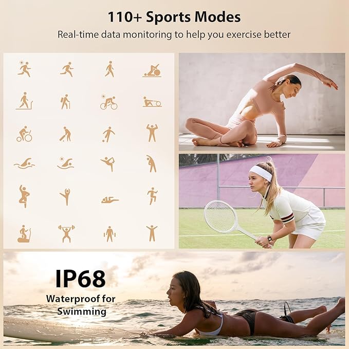 Smart Watch for Women Men, 2025 New Smartwatch (Answer/Make Call) for iPhone/Android, 1.85" HD Dynamic Dial Fitness Tracker with 110+ Sport Modes, Sleep/Health Monitor, IP68 Waterproof, Gold