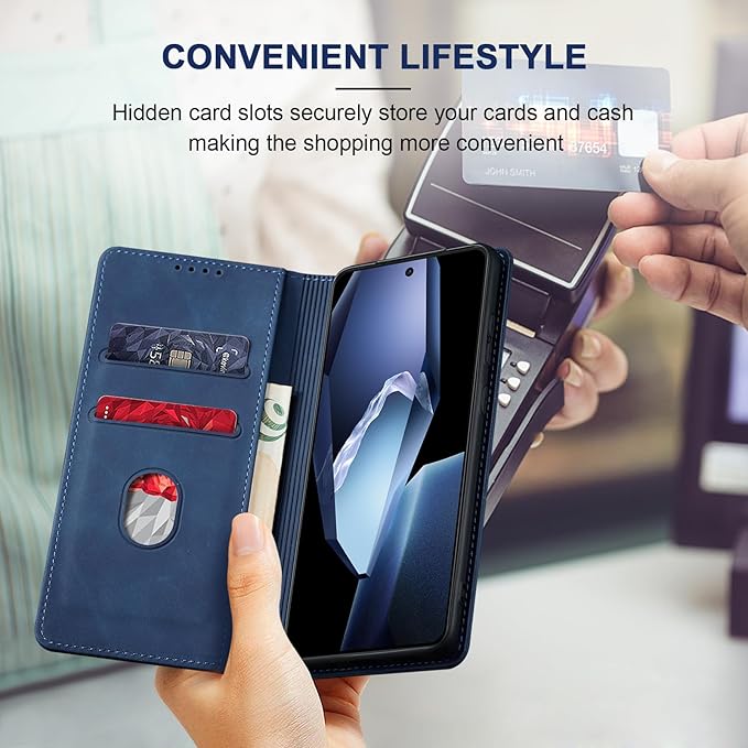 Jasonyu Flip Wallet Case for OnePlus 13R,Leather Magnetic Folio Cover with Card Holder,Kickstand - TPU Shockproof Durable Protective Phone Case,Blue