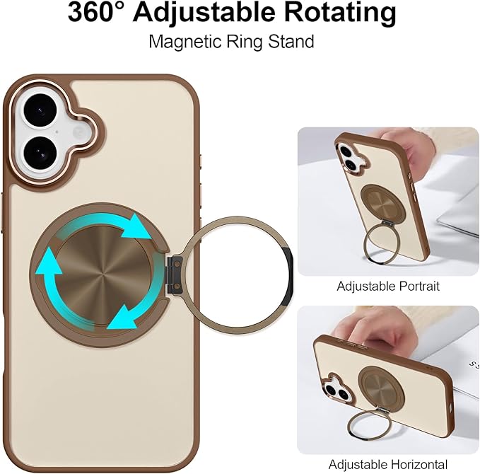 ZIYE Desert Titanium Gold Case for iPhone 16 Plus Case with Stand [Compatible with MagSafe] Slim Military Grade Heavy Duty Protection Magnetic Cover with 360 Rotatable Ring Kickstand for Women Men