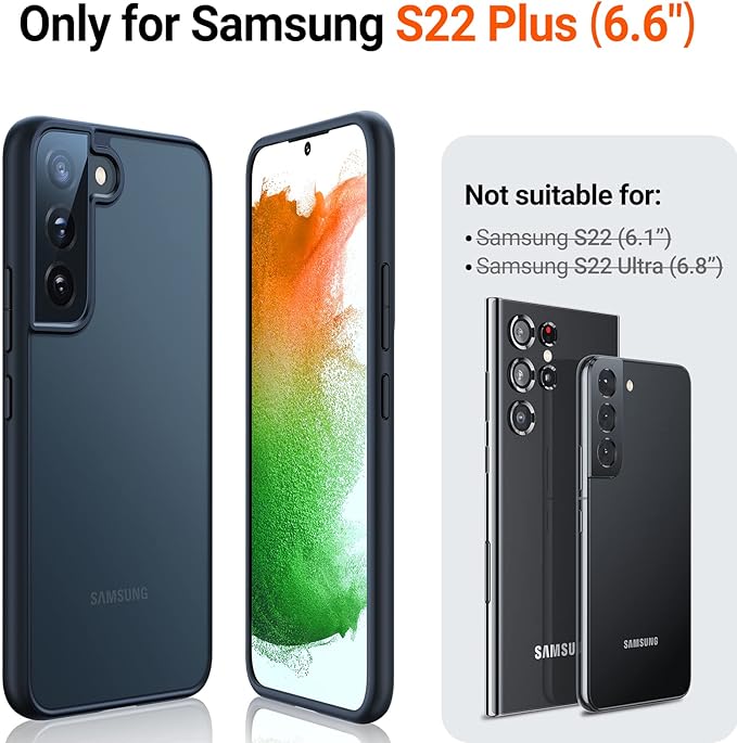 TORRAS Shockproof Galaxy S22 Plus Case, Military Grade Drop Tested, Translucent Matte, Slim Protective, 5G Guardian, Black