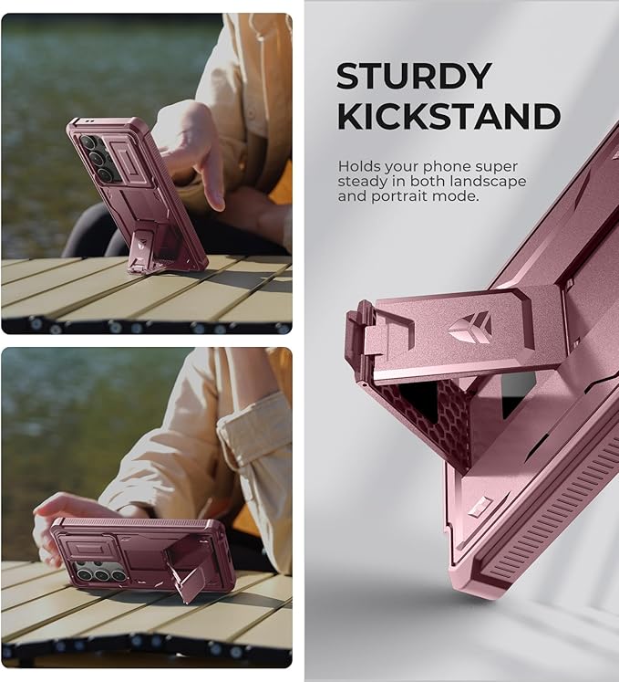 Dexnor for Samsung Galaxy S24 Ultra Case with Built-in Slide Camera Cover & Screen Protector & Kickstand,Shockproof Rugged Case Full-Body Bumper Protective Cover for Galaxy S24 Ultra (2024),Maroon Red