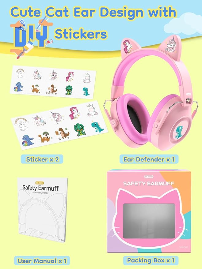 Dr.meter Ear Muffs for Noise Reduction: 32dB SNR Noise Cancelling Headphones for Kids with Adjustable Head Band, Kid Ear Hearing Protection for Autism Sensory, Monster Truck, Concert w/DIY Stickers