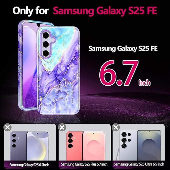 Casetego for Galaxy S25 FE Case,Compatible with MagSafe,[Military Grade Drop Test] Full Body Protection Slim Shockproof Rugged Marble Women Case for Samsung Galaxy S25 FE 6.7 inch,Cobalt Violet