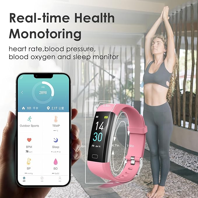 threesheep Fitness Tracker for Men and Women,Fitness Watch Waterproof with Activity Tracker and Sleep Monitor,Smart Watch for Android and iOS Phones (Pinkcolor