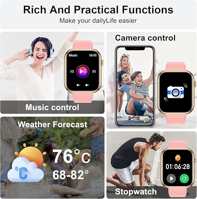 Smart Watch for Men Women Fitness: Waterproof Make/Answer Call Smart Watches for Men Digital Mens watches Step Tracker Smartwatch Android Phones iPhone Samsung Compatible Heart Rate Monitor Pink