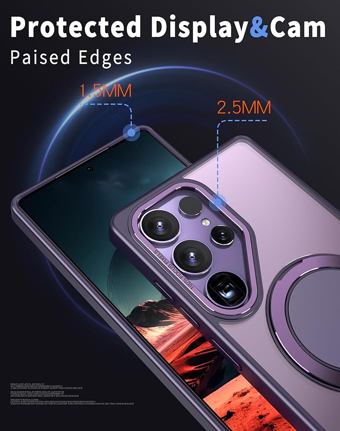 Magnetic Stand Case for Samsung Galaxy S25 Ultra [with 2 Tempered Glass Film] [360° Rotation Magnetic Stand] [Compatible with Magsafe] Military-Grade Drop Protection Case, Purple