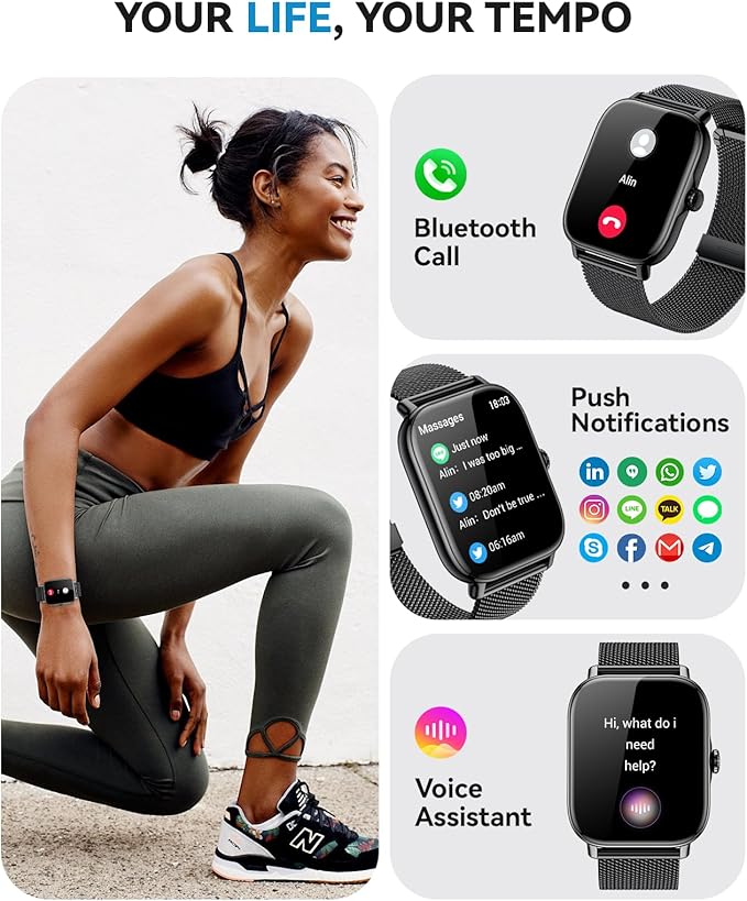 Smart Watches for Women Men,Fitness Watch Full Touchscreen (Answer/Make Calls),Fitness Tracker With 120+ Sport Modes/Step Counter/Sleep Monitor/Pedometer,IP68 Waterproof, Smartwatch for Android/iPhone