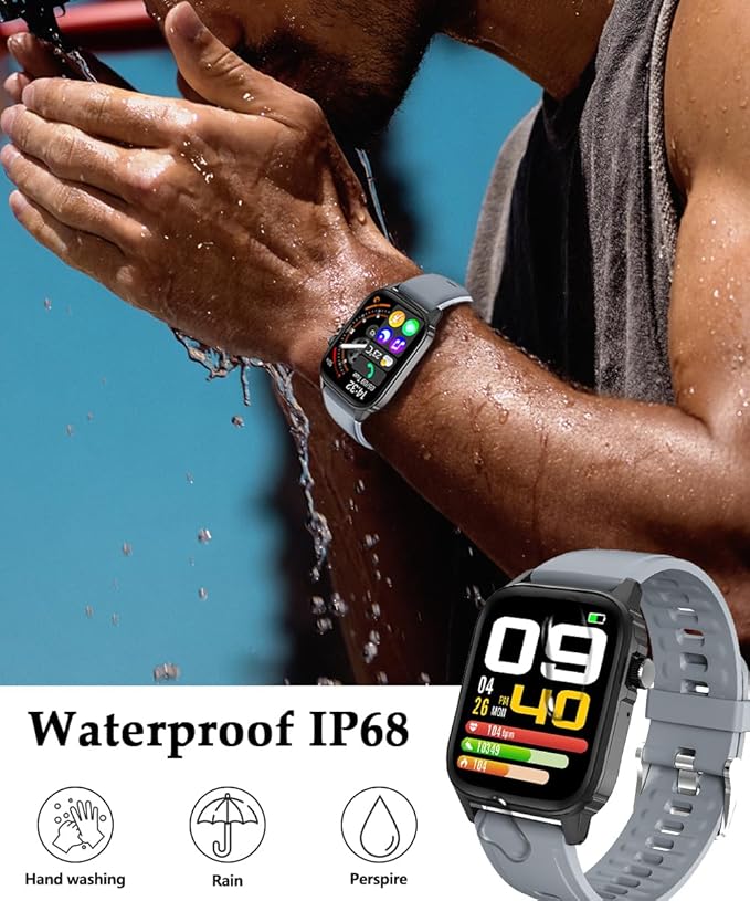 Smart Watch Men Women 1.83" Large HD Screen Fashion Bluetooth Call Watches Sport Waterproof 24/7 Heart Rate Sleep Monitor Activity Fitness Tracker Smartwatches Man for iPhone Android （Grey）