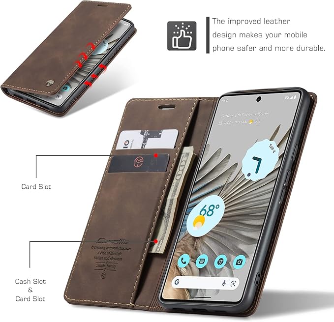 for Google Pixel 7 Pro Case, Flip Wallet Leather Case with Card Holder Magnetic Closure Shockproof Kickstand Protective Phone Cases Cover for Google Pixel 7 Pro,Coffee