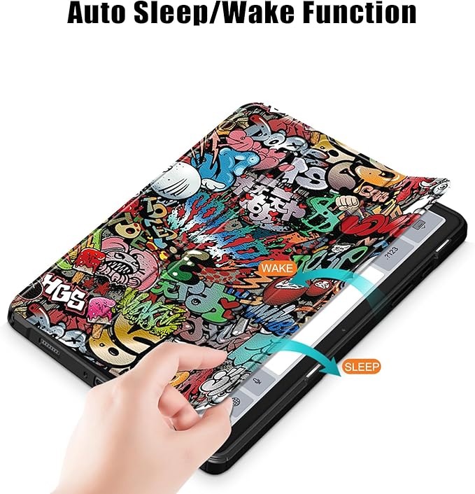 Case for Galaxy Tab A9+/A9 Plus 11 inch 2024,Shockproof Cover with Clear Transparent Back Shell Case for (SM-X210/X215/X216) Auto Wake/Sleep Function,Graffiti