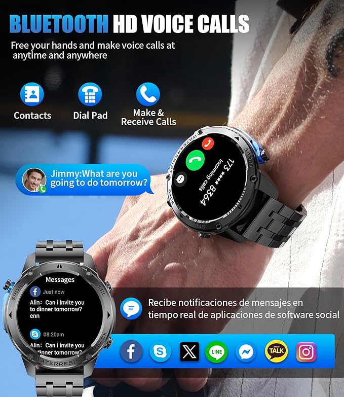 GPS Smart Watch for Men-5ATM/IP69K Waterproof,45 Days Standby(500mAh),1.43" AMOLED Rugged Military Smartwatch with Compass Barometric Altitude,170+ Sport Modes Smart Watches for Android iPhones